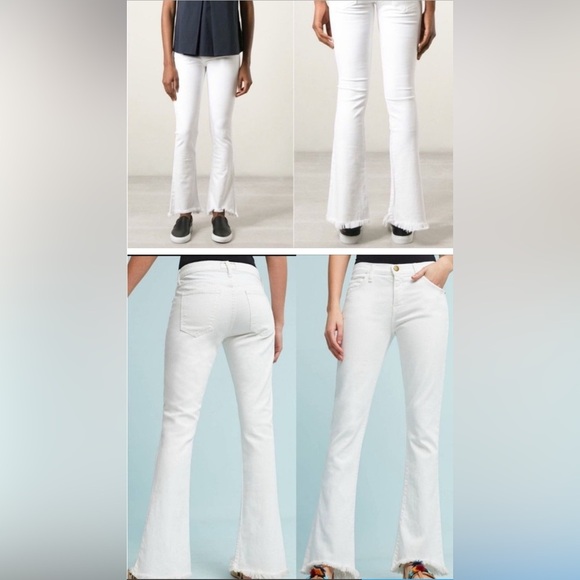 Current/Elliott Denim - Current/Elliott The Fip Flop Sugar White Jeans Flare Raw Fringe Hem Edgy  Sz 25